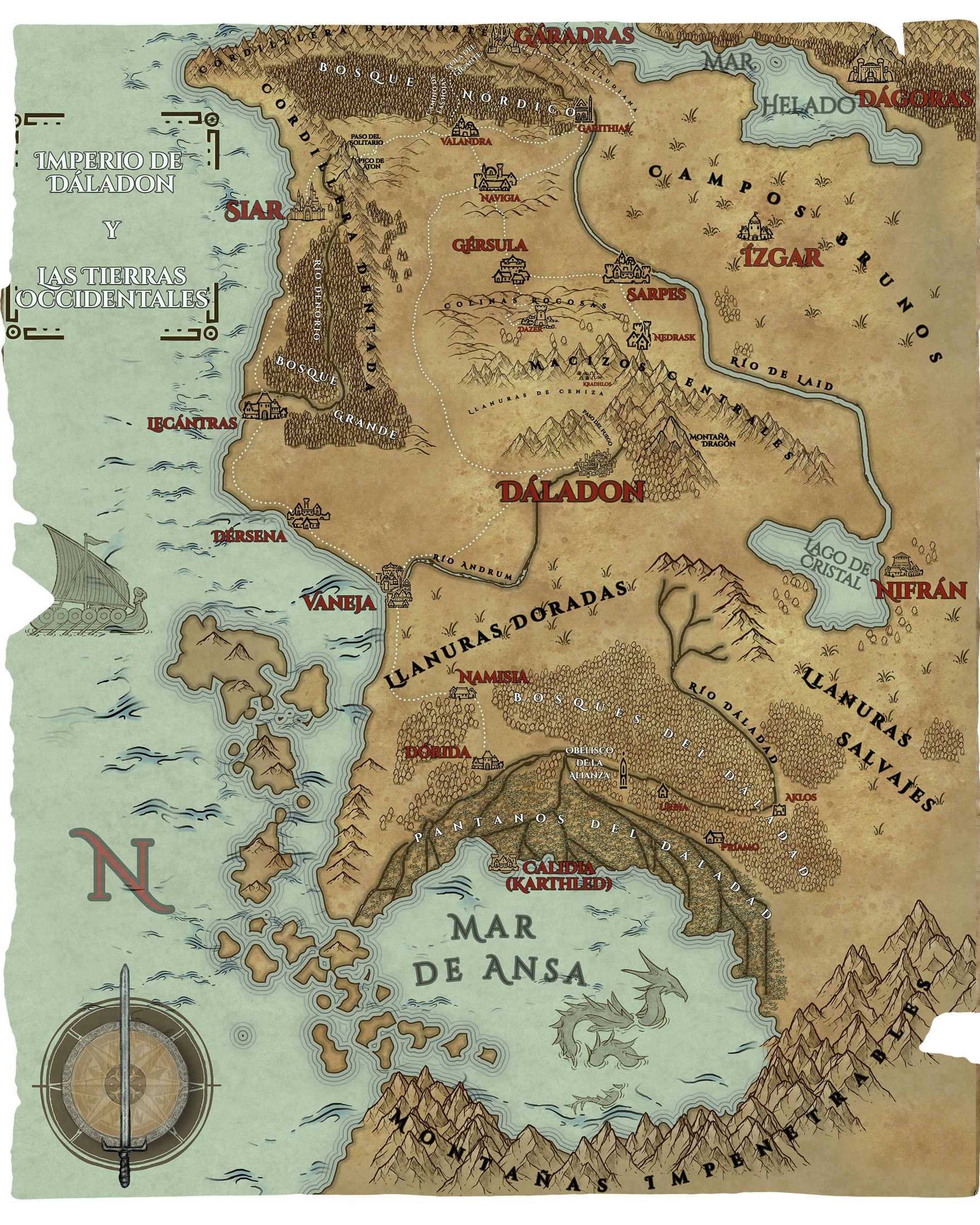 Mapa de las Tierras Occidentales y el Imperio de Dáladon